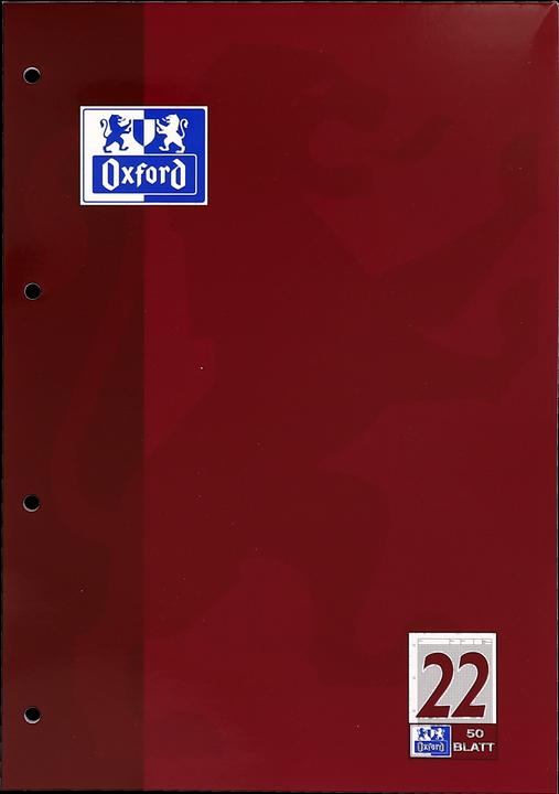 Produktbild Oxford Arbeitsblätterblock, A4, Lineatur 22 (A4, Liniert, Harter Einband)