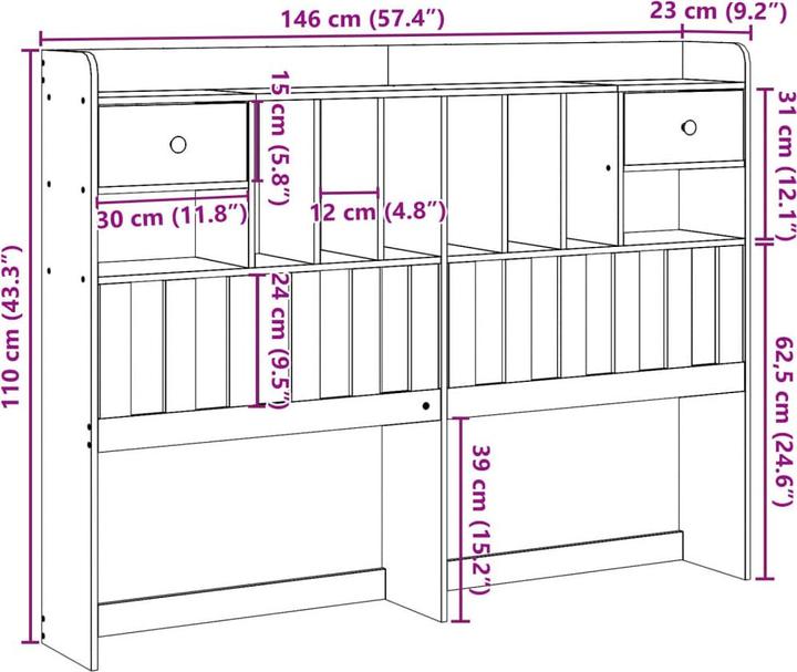 Actual product image VidaXL Headboard Bed headboard with storage space White 150cm solid pine wood