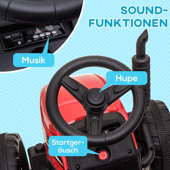 Immagine prodotto Swisshandel24 Trattore elettrico per bambini con rimorchio, telecomando, MP3, fari, 3-6KM/H, rosso