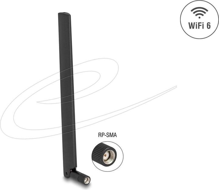 Immagine prodotto Delock 90677 - WiFi 6 Antenne RP-SMA Stecker 3 - 6 dBi omnidirektional mit Kippgelenk sc (WiFi)