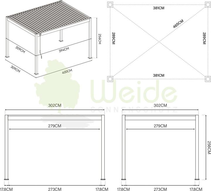 Produktbild Weide Classic | Aluminium Pavillon | 3 x 4 M | Lamellendach anthrazit | Pergola freistehend (300 cm, 225 cm)