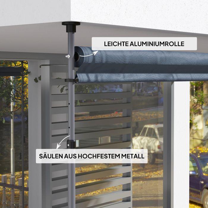 Produktbild Swisshandel24 Klemmmarkise mit Handkurbel höhenverstellbar inkl. Wandhalterung 400 cm, Dunkelgrau (4 m)