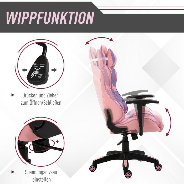 Image du produit Swisshandel24 Chaise de jeu ergonomique Chaise de bureau Coussin lombaire réglable Rose&Violet