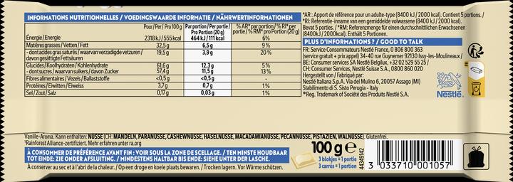 Nährwerte und Zutaten Galak Weisse Schokolade (100 g)