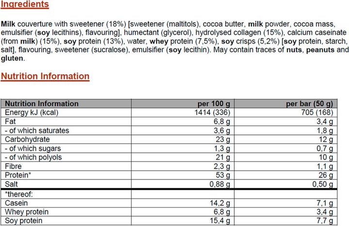 Nährwerte und Zutaten Powerbar ProteinPlus 52% (Chocolate Nuts, 20 Stk., 1100 g)