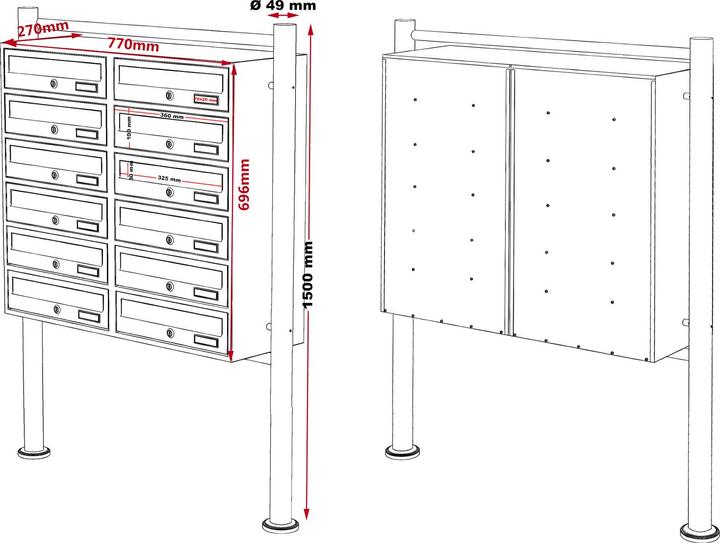 Produktbild Wiltec 12er Briefkastenanlage Edelstahl 2x6 Fächer Standbriefkasten Briefkasten