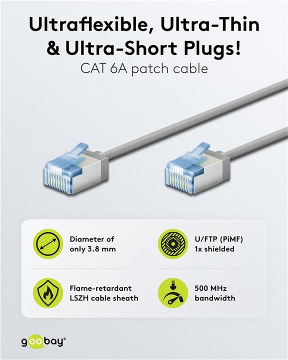 Image du produit Goobay Câble patch CAT 6A ultra flexible, slim, U/FTP, gris (U/FTP, CAT6a, 1 m)