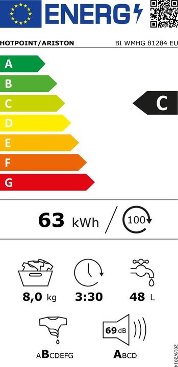 Energie-Label Hotpoint Ariston Waschmaschine (8 kg, Links, EU-Stecker)