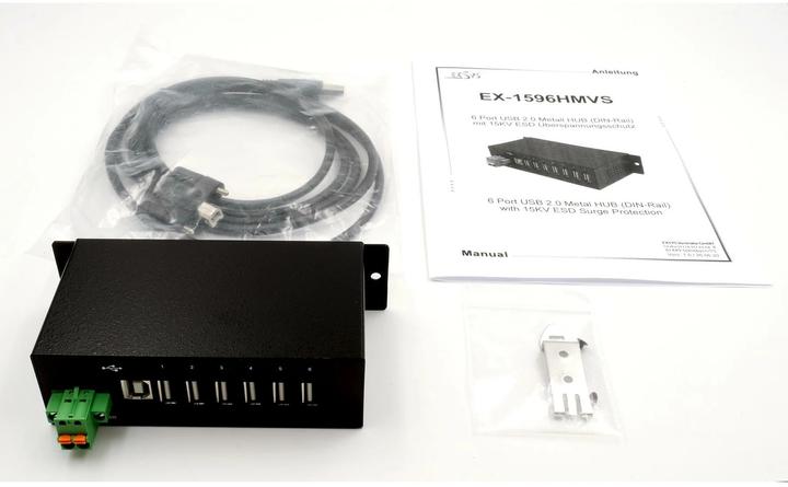 Actual product image Exsys GmbH 6 Port USB 2.0 Managed HUB, incl. Din-Rail (USB-B, 6 Ports)