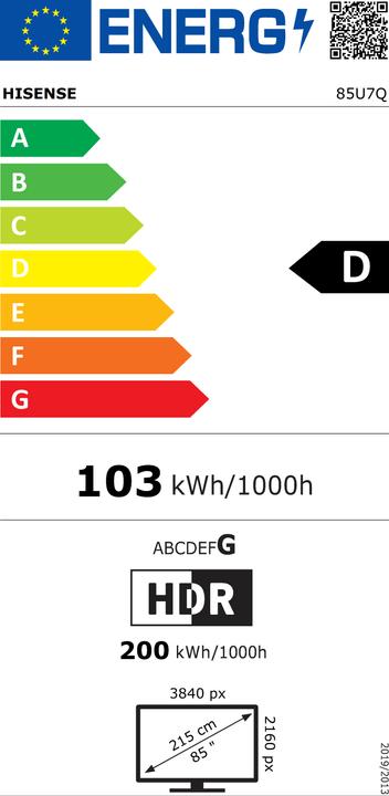 Label énergétique Hisense TV 85U7Q (85", U7QF, LED, Mini-LED, 4K, 2025)