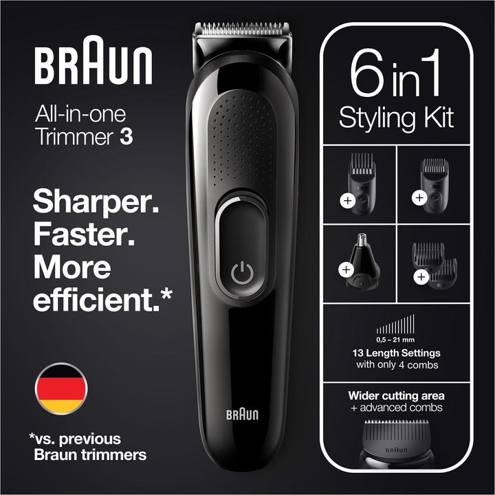 Productafbeelding Braun All-in-One 3 Trimmer MGK3322, 6-in-1 baardtrimmer voor mannen, 5 opzetstukken