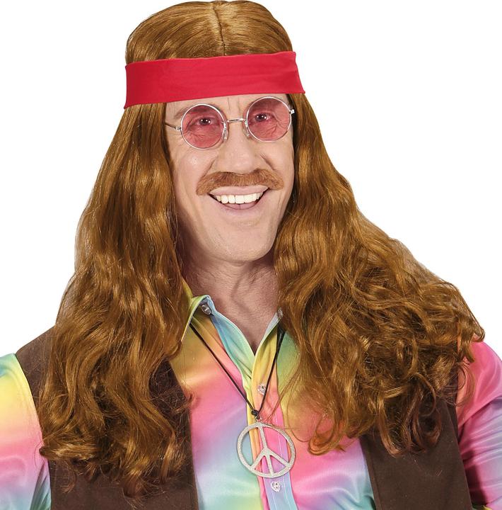 Widmann Herren Hippie Perücke mit Stirnband und Schnurrbart