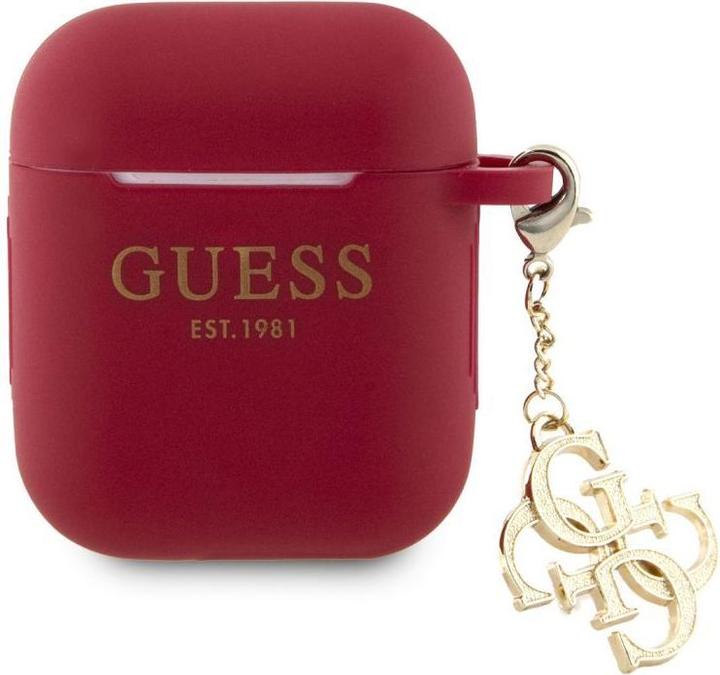 Actual product image Guess Airpods 1/2 Case Silicone Classic Logo Gold With 4G Charm (Headphone bag)