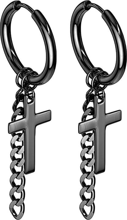 Produktbild Star Piercing Ohrring schwarz Anhänger Kreuz mit Kette (ohne Messing, Chirurgenstahl 316L)