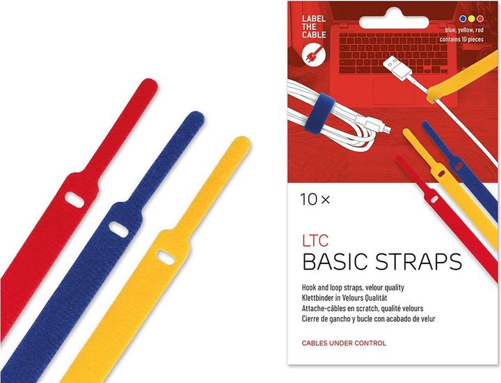 Immagine prodotto Label-the-cable LTC BASIC 10 Raccoglitore con gancio e anello di alimentazione rt, gb, bl (Fascette in velcro, 170 mm, 10 pz.)