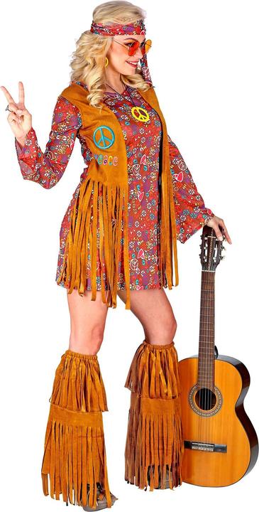 Actual product image Widmann HIPPIE (Kleid, Weste, Stirnband, Stiefelüberzieher mit Fransen), XL (XL)