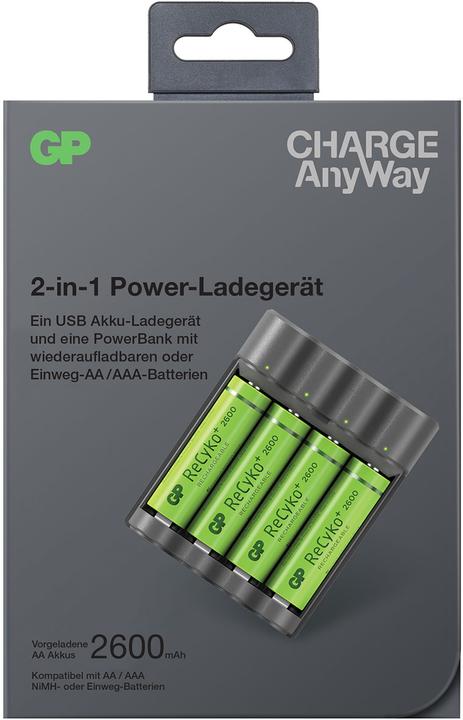 Produktbild GP Batteries CHARGE AnyWay 3in1 Ladegerät & Powerbank (2600 mAh, 12.50 Wh)