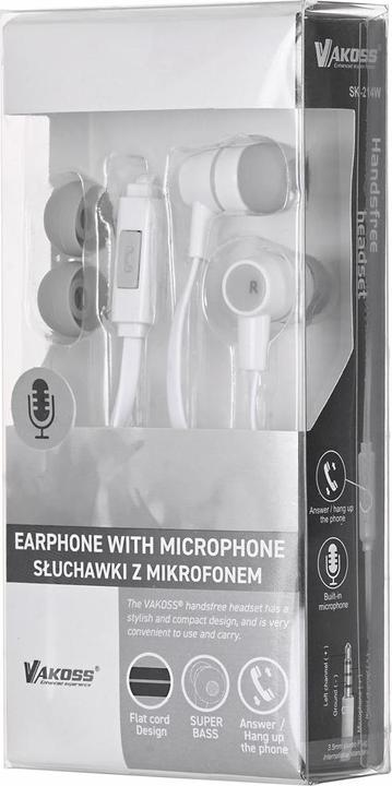 Actual product image Vakoss SK-214W Headphones & Headset Wired In Ear Call/Music White (Cable)