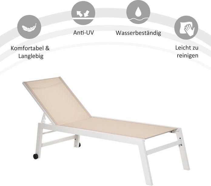 Immagine prodotto Swisshandel24 Lettino prendisole, lettino da giardino, schienale a 5 livelli, alluminio, bianco crema, 169 x 65 x (169 cm)
