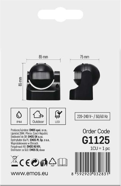 Produktbild Emos Bewegungsmelder (PIR-Sensor) IP44 1200W Schwarz (12 m)