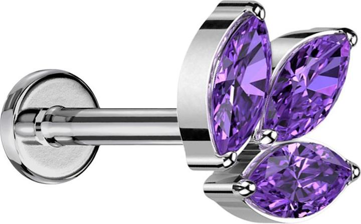 Produktbild Star Piercing Micro Labret Innengewinde silber drei Ovalen Kristalle violett (ohne Messing, Titan G23)