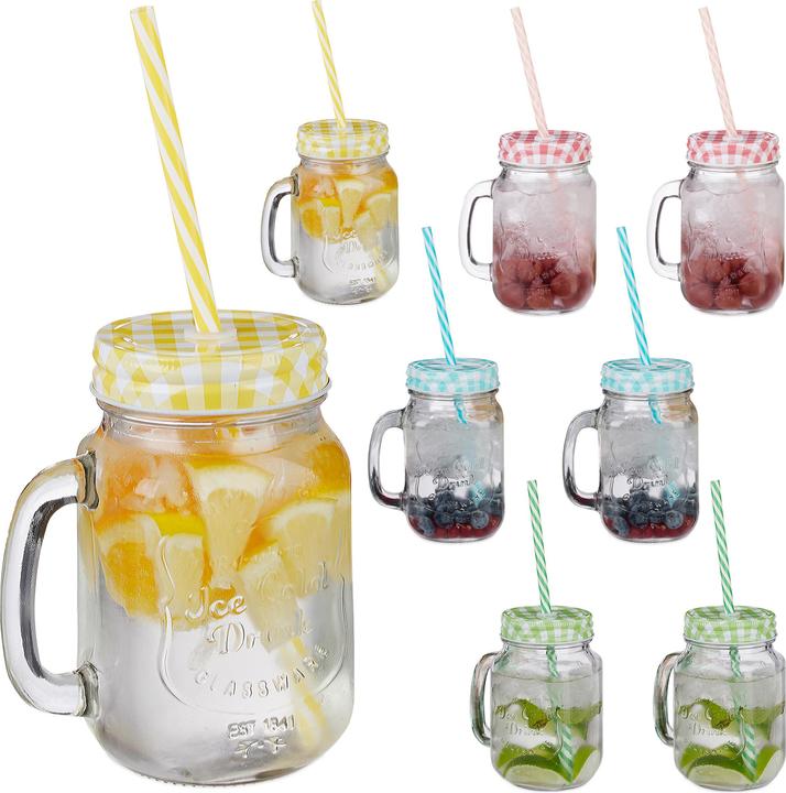 Relaxdays Trinkglas mit Strohhalm (0.40 l, 8 x)