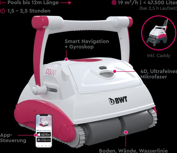 Produktbild BWT Poolroboter D300 Plus | Reinigt Boden, Wand und Wasserlinie | App-Steuerung