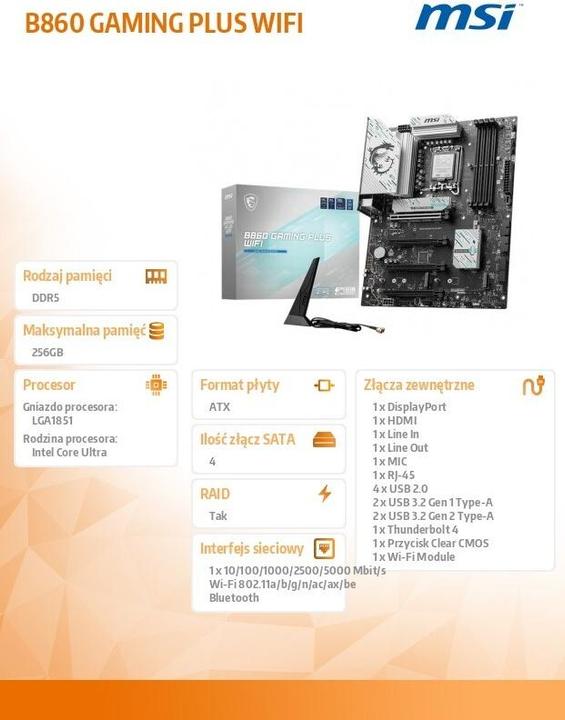 Produktbild MSI B860 GAMING PLUS WIFI (LGA 1851, Intel B860, ATX)