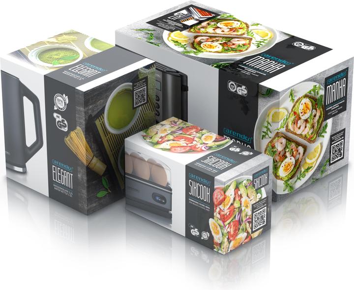 Produktbild Arendo Frühstücks Set, Wasserkocher 1,5l Temperaturwahl, 4-Scheiben Toaster & Eierkocher für 6 Eier, Grau