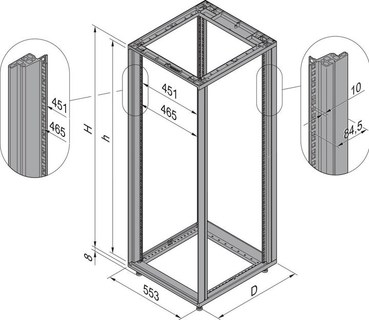 Produktbild Schroff Gestell (Novastar),Universal, Heavy-Duty RAL7021, 12HE x 553mm x 800mm (12.44 HE, 19 Zoll Rack)