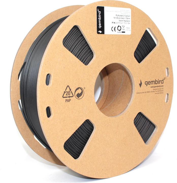 Image du produit Gembird Cassette de filament PLA bobine étroite (PLA, 1.75 mm, 1000 g, Noir)