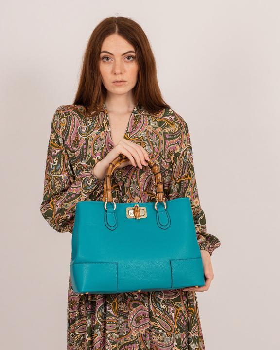 Produktbild Only-Bags.Store Ledertasche, Handtasche mit Bambusgriff, handgefertigte Ledertasche, elegante Ledertasche