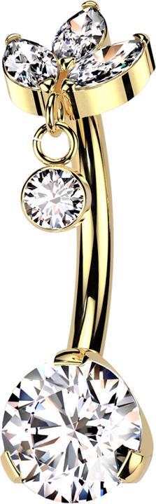 Hollywood Body Jewelry Threadless Banane vergoldet drei Ovale Kristalle silber Anhänger Kristall silber und Kristall silber (ohne Messing, Titan G23)