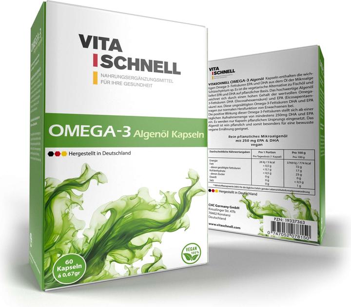 Actual product image Vitaschnell Omega-3 Algae Oil Capsules (60 Piece, Capsules, 53 g)