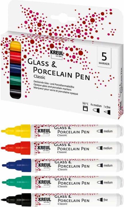 Image du produit I Am Creative Porcelain Pen Set à 5 (Noir, Jaune de signalisation, Rouge cerise, Bleu roi, Vert français, 4 mm, 5 x)