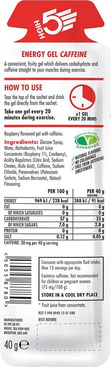 Nährwerte und Zutaten High5 Energy Gel Box 20 x 40g (Koffein)