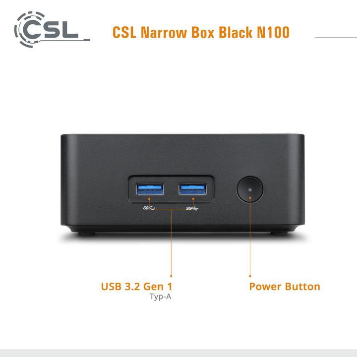 Produktbild CSL Narrow Box Black (Intel N100, 8000 GB, 4000 GB, Intel UHD Graphics)