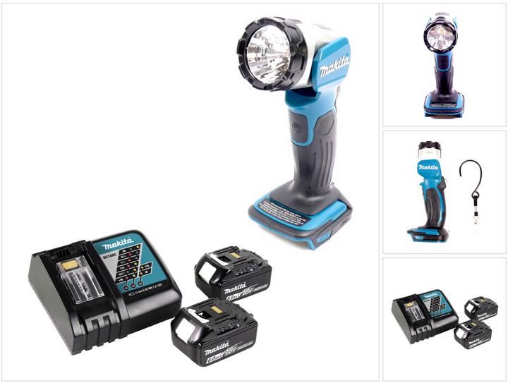 Actual product image Makita BML 802 RG Battery lamp for 14.4 and 18V batteries + 2x battery 6.0 Ah + charger