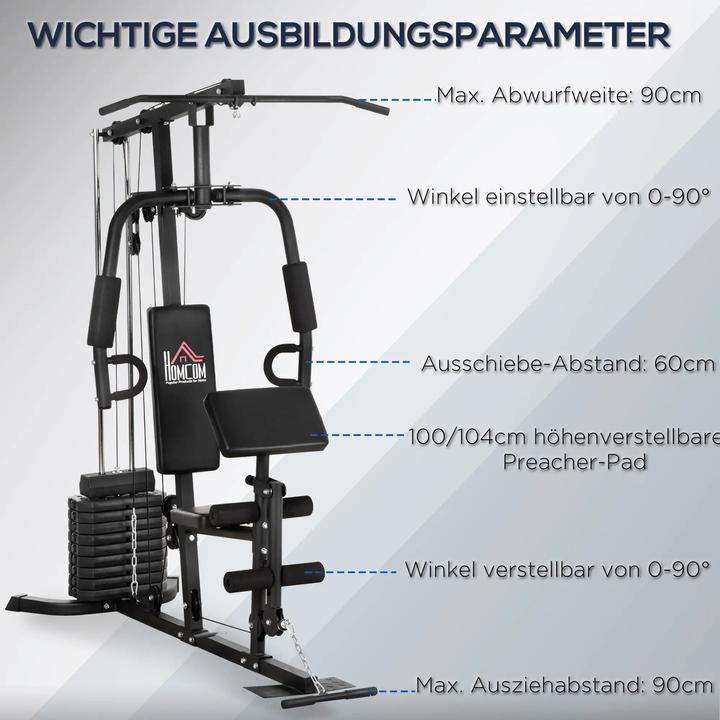 Image du produit Swisshandel24 Station de musculation avec bloc de poids de 45 kg 180x108x200cm acier noir