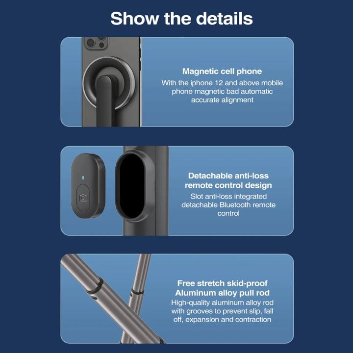 Actual product image Ueli Express MagSafe selfie stick with integrated tripod and remote control 61cm