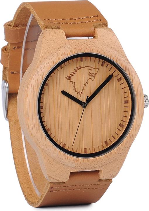 Immagine prodotto Natura Punto Orologio Aparte in bambù con animale selvatico stilizzato, cinturino in pelle
