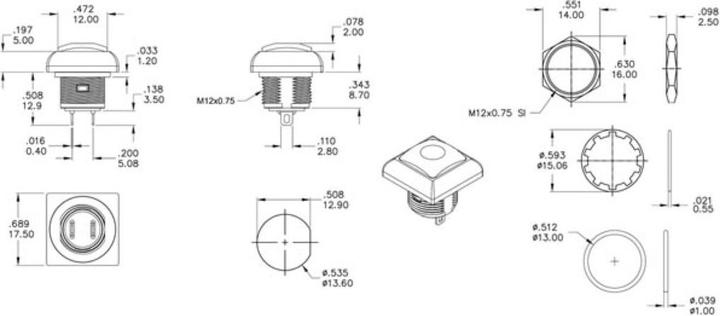 Immagine prodotto Velleman Mini pulsante quadrato in metallo con pulsante blu 1P Spst Off-(On)
