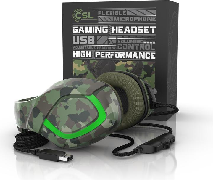 Immagine prodotto CSL Cuffie da gioco, USB "GHS-103" mimetiche con microfono, cuffie over-ear per PC, PS4 / 4 Pro, PS5 (Cablato)
