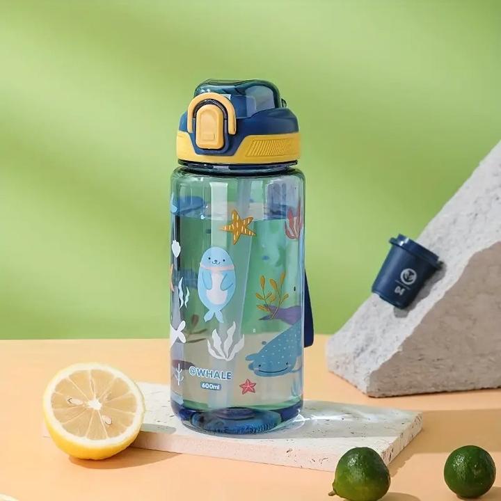Produktbild ASMI Kinder Trinkflasche, Wasserflasche mit Strohhalm Whale Blau (0.60 l)