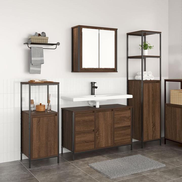 Produktbild VidaXL 3-teiliges Badezimmermöbel-Set - Braune Eiche Holzwerkstoff