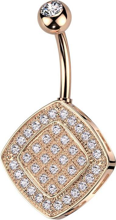 Produktbild Star Piercing Banane rosegold mit Kugel Kristall silber und Rhombus Kristalle silber (Messing, Chirurgenstahl 316L)