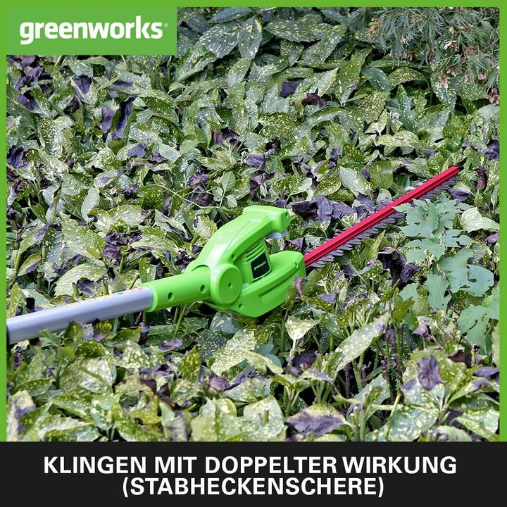Produktbild Greenworks G24PSHK2 2-in-1 Akku Stabheckenschere inkl. Akku 2Ah und Ladegeraet (Akkuheckenschere)