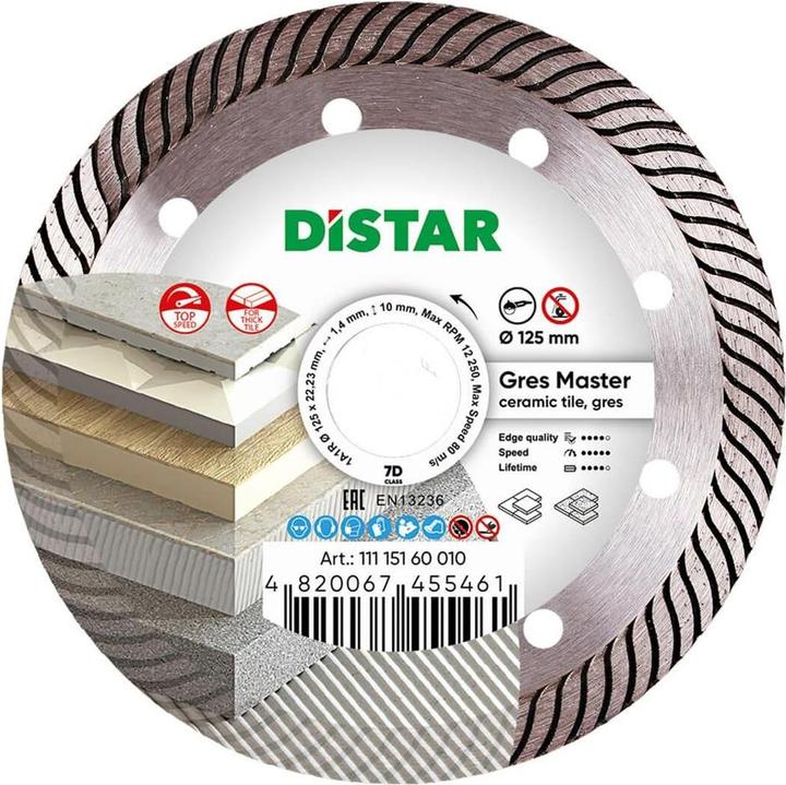 Actual product image Distar DIAMOND PARTING DISC GRES MASTER 125 x 1 4 x 10 x 22 23mm