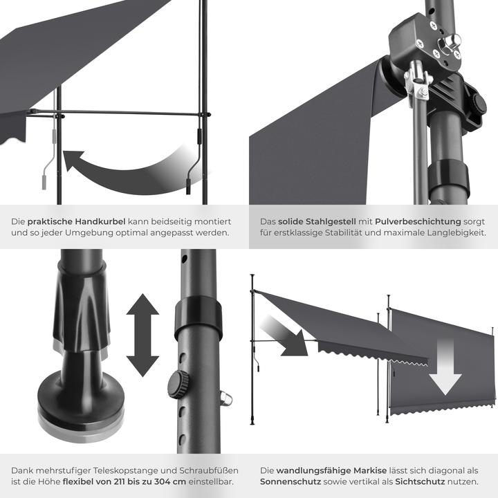 Actual product image tectake Tenda a morsetto con manovella, altezza regolabile (4 m)