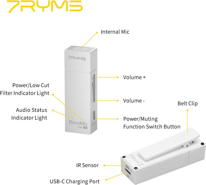 Produktbild 7Ryms Streaming and Video Mini Wireless Microphone (For USB-C & USB-A Interface) Rimomic Lite UC - Whit...